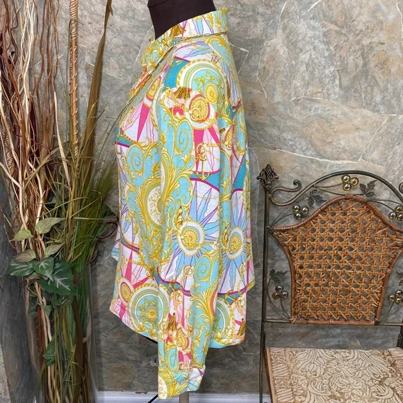 Jane & Delancey 🌹 shirt, top blouse tunic sleeve button collar paisley nautical - Picture 3 of 12